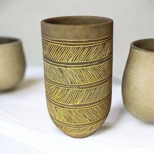 West Elm | Handcrafted Distressed Painted Tall Large Decorative Vase w/ Design